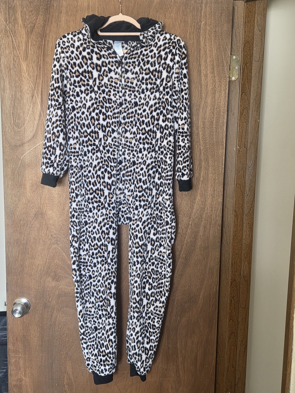 Kids Leopard Print Hooded One-Piece - Black & White